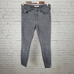 Johnny Was Grey Denim Leopard Mid Rise Skinny Stretch Jeans Size 26 (26x29)